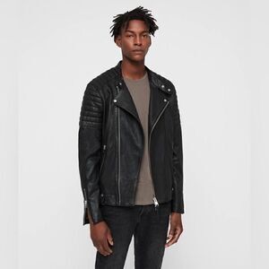 ALL SAINTS Lamb leather biker jacket in taupe grey